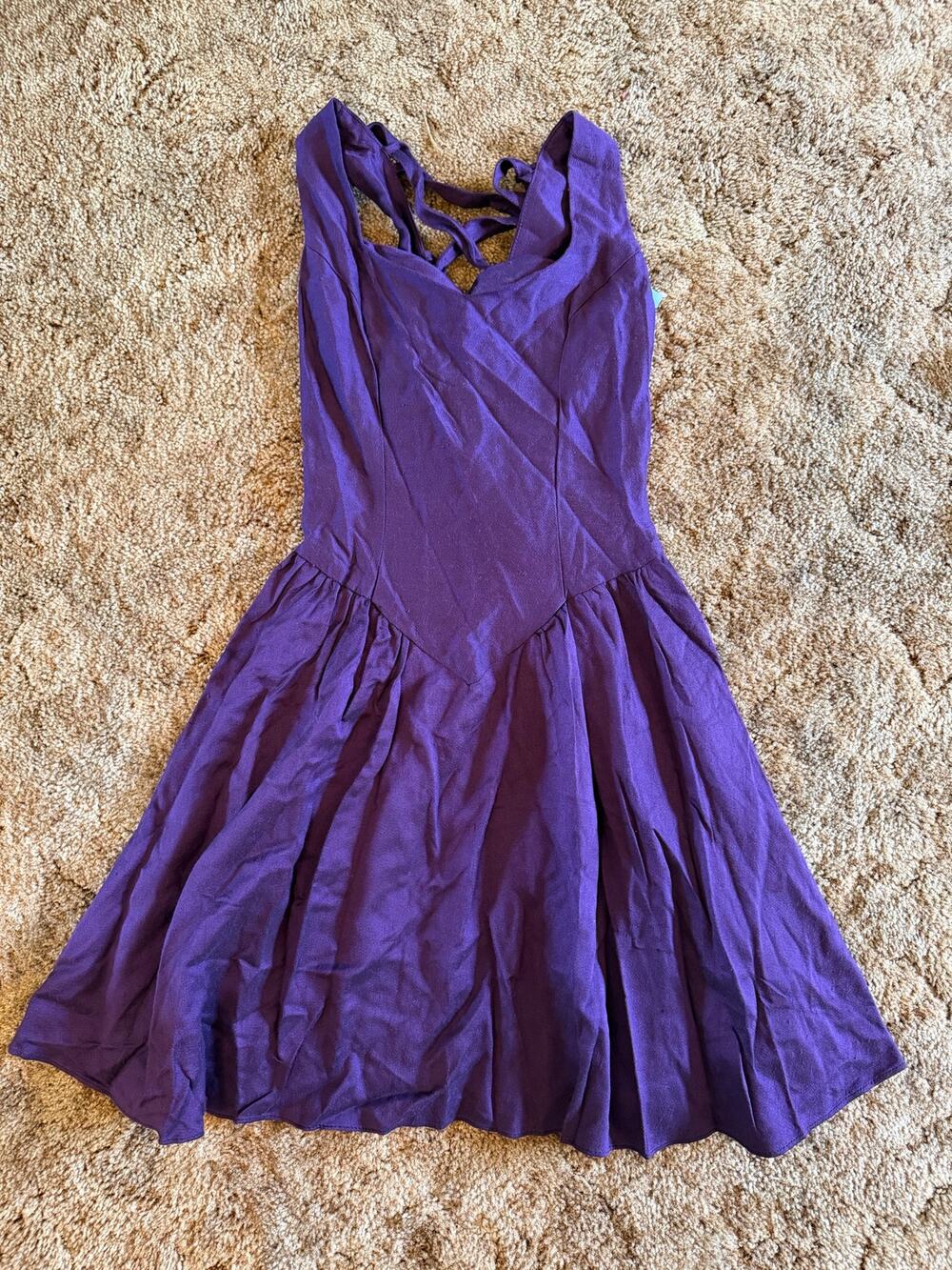 Vintage NWT Purple Drop Waist Skater Dress Union Made USA Corset Lace Up Back